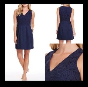 Vineyard Vines Navy Leaf Lace Dress 10